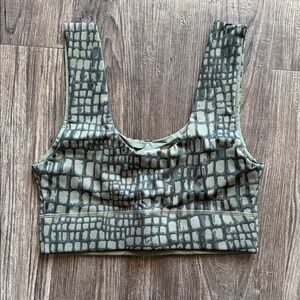 Fabletics Crocodile Print Sports Bra - Green and Gray